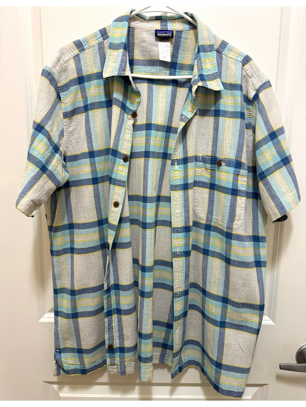Patagonia A/C Shirt Men’s XXL Organic Cotton Plaid Short Sleeve Blue Green